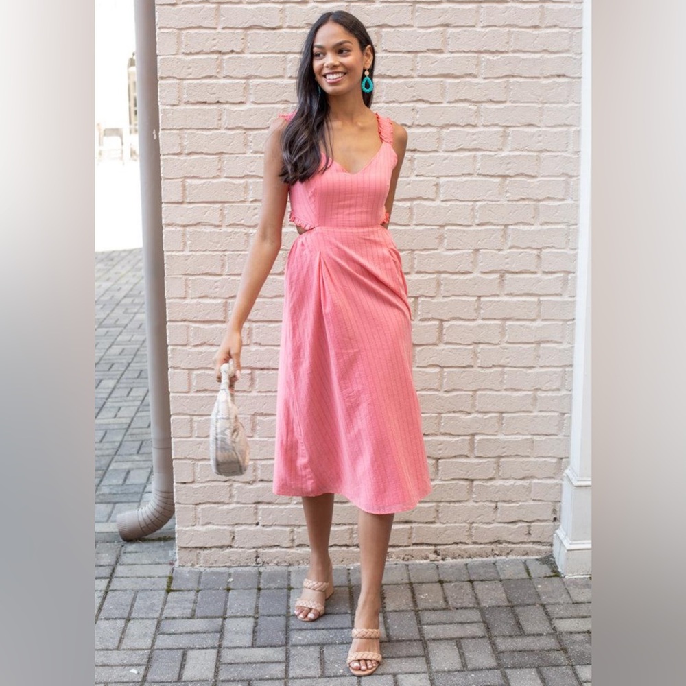 NWT ADELYN RAE RINA RUCHED STRAP CUT OUT MIDI DRESS- Size L